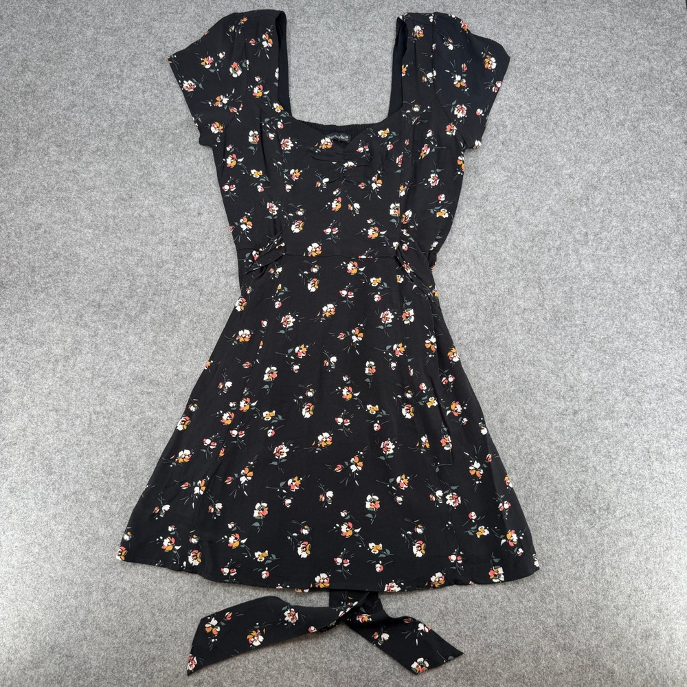Abercrombie & Fitch Dress Womens M Floral Black Tie Back Mini EUC